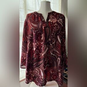 Maurices Burgundy Paisley 3/4 Sleeve Blouse